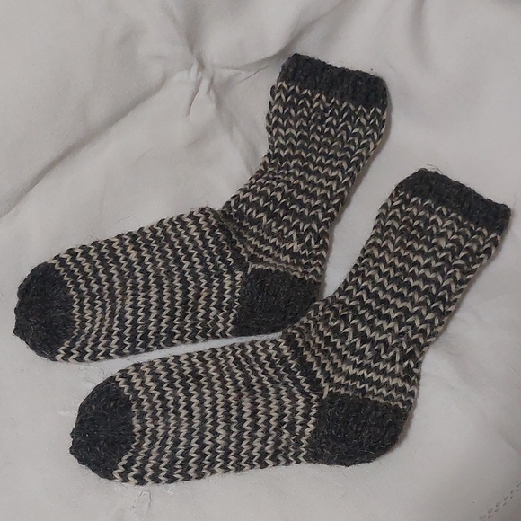 Other - Cozy Gray and White Hand Knit Socks, 100% Wool
